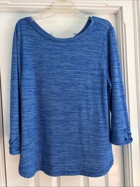 Talbots Heathered Blue Long-Sleeve Boatneck Top with Cuff Ties